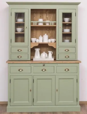 Zdjęcie produktu dla Casa Padrino szafka kuchenna w stylu wiejskim zielona / brązowa 137 x 50 x h. 197 cm - 2-częściowa szafka kuchenna z 5 drzwiami i 7 szufladami - Meble kuchenne w stylu wiejskim