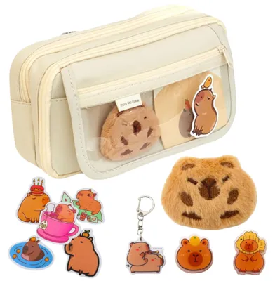 Produktbild von Schulmäppchen mit zwei Fächern, Taschen und Zubehör, Kapybara, 21 x 12 cm