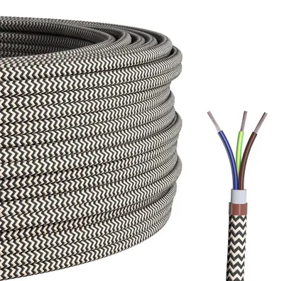 Productafbeelding van Textielkabel voor lamp - 3 meter linnen-zwart 3-aderig 3 x 0,75 mm²
