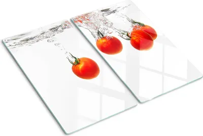 Produktbild von Tulup Glas-Herdabdeckplatte - 2x30x52cm - Glaskeramikkochfeld-Abdeckung Spritzschutz Zweiteilig Tomaten unter Wasser