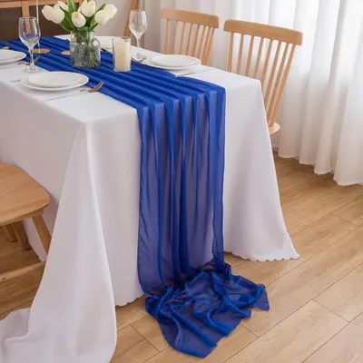 Produktbild von Chiffon Tischläufer Hochzeit Deko Stoff Königsblau 70 x 400 cm