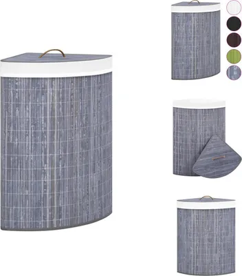 Image de vidaXL Panier à linge d'angle Bambou Gris 60 L - Paniers à linge