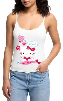 Produktbild von Spreadshirt Hello Kitty Mit Ballons Mein Geburtstag Frauen Premium Organic Top mit Spaghettiträgern, XL, Weiß