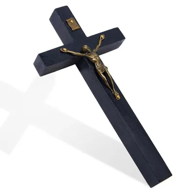 Holz-Wandkreuz 15,1x8x2,2 cm, schwarz, mit Jesusfigur, St. Benedikt