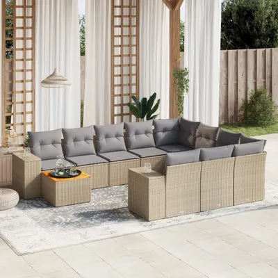Produktbild von 11-tlg. Garten-Sofagarnitur mit Kissen Beige Poly Rattan 3257963