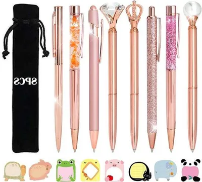Image de Trousse rose contenant 8 stylos à bille noirs