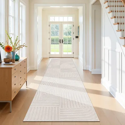 Zdjęcie produktu dla Omgoods - Dywan do przedpokoju, można go prać, wymiary 80x250 cm, beżowy, antypoślizgowy