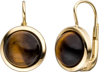 Produktbild von JOBO Boutons rund 333 Gold Gelbgold 2 Tigeraugen braun Ohrringe Ohrhänger