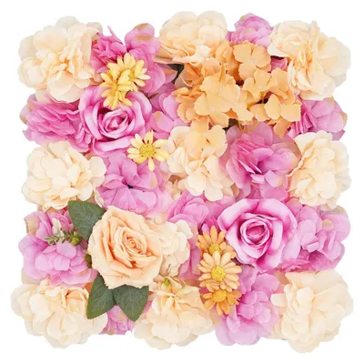 Produktbild von Künstliche Blumenwand Paneele - Set mit 12 Wandpanelen - Seidenstoff und Kunststoff - 38x38 cm Quadratpaneele - Hochzeits Hintergrunddeko - Rot