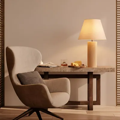 Productafbeelding van Tafellamp Bacco beige met witte kap