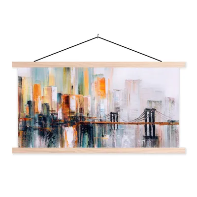 Produktbild von MuchoWow® Textilposter Ölgemälde - Skyline - Abstrakt 120x60 cm mit holzfarbenen Rahmen - Klemmleiste