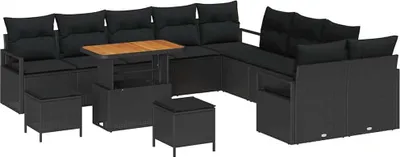 Productafbeelding van Tuinbankenset met kussen 13 pcs Zwart poly rattan