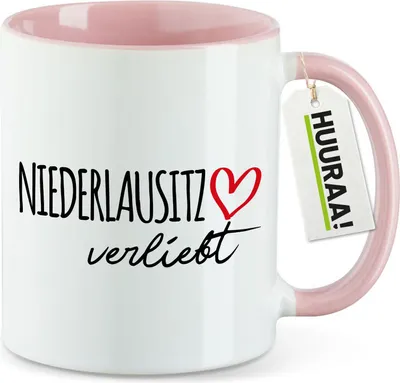 Produktbild von Huuraa Kaffeetasse Niederlausitz verliebt 330ml Rosa Keramik Kaffeebecher Geschenkidee