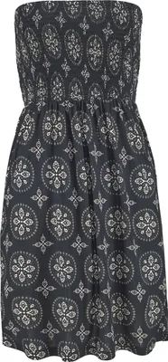 Produktbild von LASCANA Bandeaukleid mit gesmoktem Oberteil im Alloverdruck schwarz-beige-bedruckt Größe 42