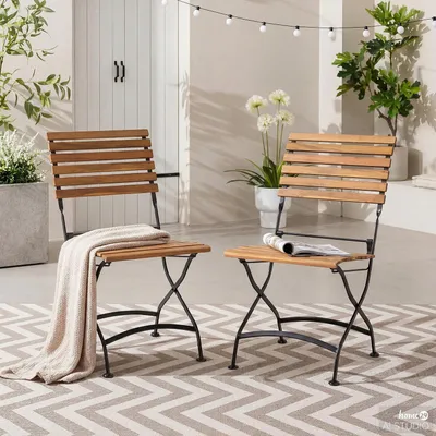 Produktbild von home24 Gartenstuhl - 2er-Set - Akazie Massiv / Stahl - Akazie / Schwarz