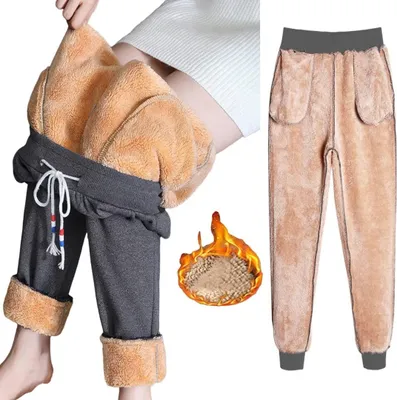 Produktbild von ASKSA Damen Jogginghose Warme Fleece Sherpa Gefuettert Sporthose Winter Sweatpants Laufhose mit Taschen, Grau, 4XL