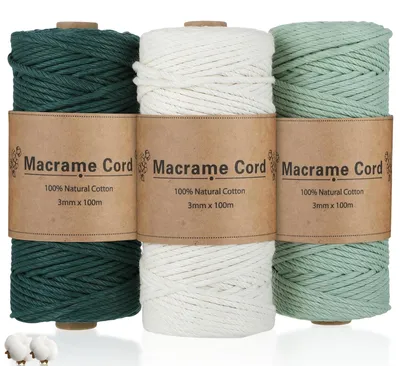 Makramee-Garn Baumwolle 3 mm x 100 m, 3 Rollen, Bastelseil