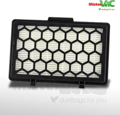 A vacuum cleaner filter is shown on a light gray background with a white shadow.