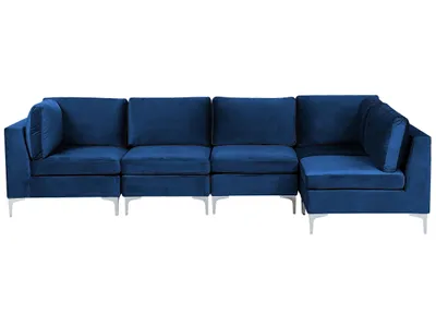 Produktbild von BELIANI Modulares Ecksofa linksseitig Blau Polsterbezug aus Samtstoff 5-Sitzer mit Metallgestell Silber Wohnzimmer Salon Möbel