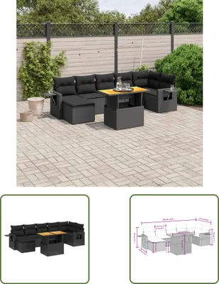 Produktbild von The Living Store 8-tlg. Garten-Sofagarnitur mit Kissen Schwarz Poly Rattan