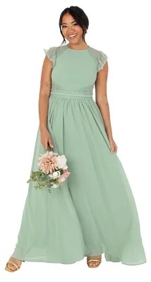 Produktbild von Maya Deluxe Damen Maxikleid mit Rundhalsausschnitt, kurzen, fließenden Ärmeln und Spitze