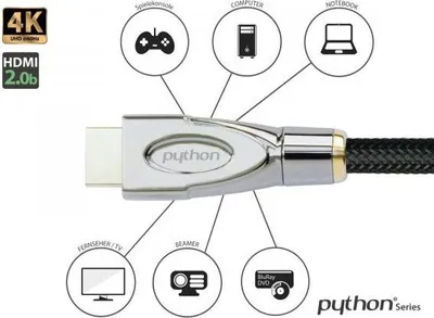 Produktbild von Python HDMI« 2.0 Kabel 4K2K Nylongeflecht schwarz 0,5m