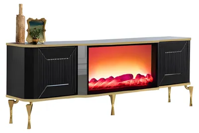 Produktbild von TV-Lowboard mit Kamin mit Farbwechsel, MDF-Fronten und eleganten Metallbeinen
