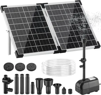 Obrázek produktu pro Sada solární fontány s čerpadlem – čerpadlo do zahradního jezírka 20 W – skleněný panel 33 × 28 cm – 230 l/h – bezkartáčový motor – 8 trysek, 2 filtry