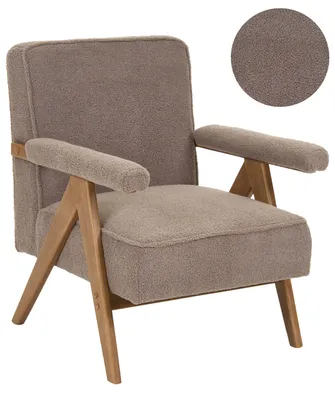 Zdjęcie produktu dla BELIANI Fotel beżowoszary tapicerowany boucle drewniana rama i podłokietniki retro design do salonu