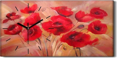 Produktbild von Dekor Leinwand Uhr Wandbilder Geräuschlos 60x30 Gemälde Blumen Mohnblumen Kunst - schwarze Hände