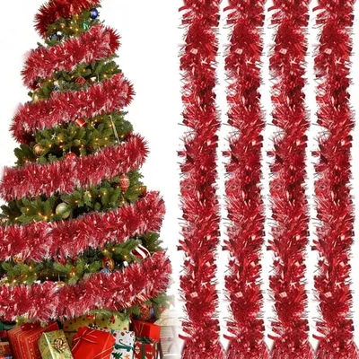 Produktbild von Lametta Girlande Rot 4 Stück (8m) 9cm Breit Glanz-Effekt PVC