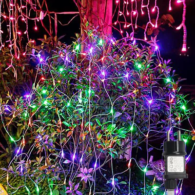 Image de Jopassy LED filet lumineux 2*2M Rideau lumineux Chaîne lumineuse Lumière extérieure 8 modes RGB