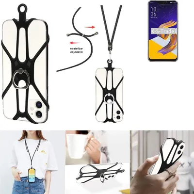 Produktbild von K-S-Trade 3in1 Handykette Handyband Handykordel Halsband Smartphone-Ring Handy-Ring kompatibel mit Asus ZenFone 5 ZE620KL Fingerhalterung Handyring