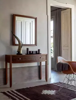 Image de Miroir Konsole, miroir console, miroir en bois, miroir sur pied, miroir d'entrée, miroir mural