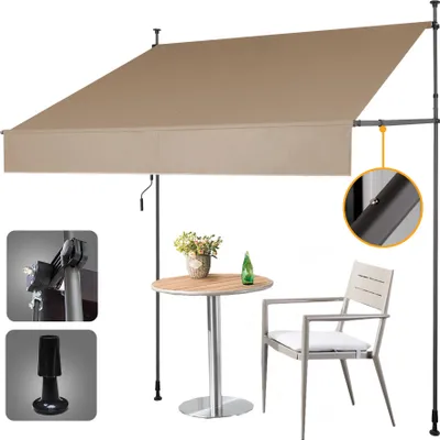 Produktbild von Grandekor Klemmmarkise Markise Balkon ohne Bohren, 250cm x (120-150)cm Khaki, Upgrade Patent mit Verlängerten Einziehbaren Seitenstangen, UV-beständig Balkonmarkise höhenverstellbar Sonnenschutz