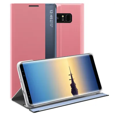 Immagine prodotto di Custodia Galaxy Note 8, Custodia sottile in pelle flip con finestra e supporto per Samsung Galaxy Note 8 Rosa