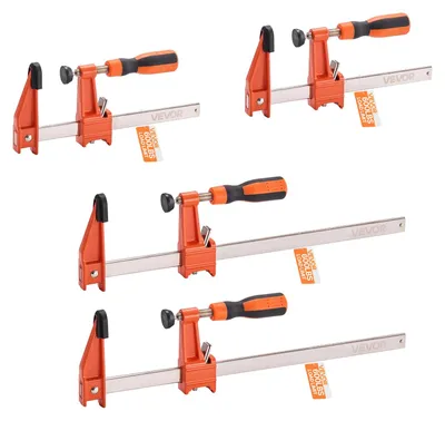 Productafbeelding van VEVOR stangenklemmen voor houtbewerking, 4 stuks (15,24 / 30,48 cm opening), verstelbare F-klemmen met een draagvermogen van 272 kg, 63,5 mm diep, gemaakt van gietijzer en koolstofstaal, geschikt voor metaalbewerking