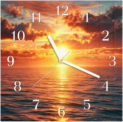Produktbild von Wanduhr aus Glas mit Motiv Sonnenuntergang Meer- 30 x 30 cm - inkl. Aufhängesystem