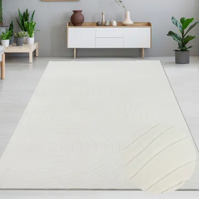 Produktbild von Wohnzimmerteppich Niedrigflor Bogenmuster in creme Größe - 120 x 160 cm