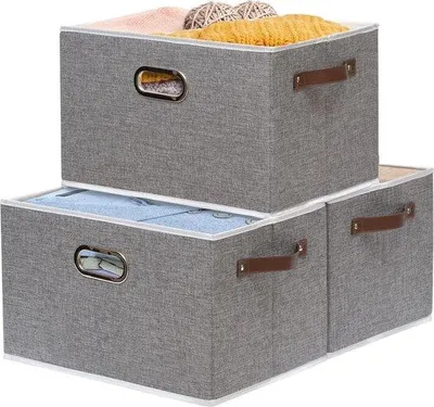 Obrázek produktu pro Čalouněné úložné sady do ložnice, obývacího pokoje a koupelny – sada 3 kusů – šedá – 43 x 30 x 26 cm