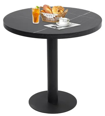 Immagine prodotto di Tavolo da pranzo rotondo, diametro 80 cm, finitura effetto marmo nero, struttura in metallo, piano in MDF