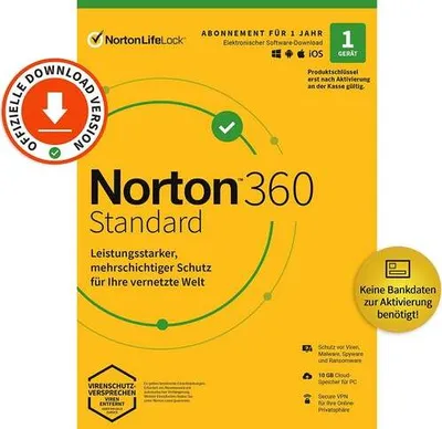 Zdjęcie produktu dla Norton 360 Standard – 1 urządzenie – 1 rok – ESD – NON-ENR