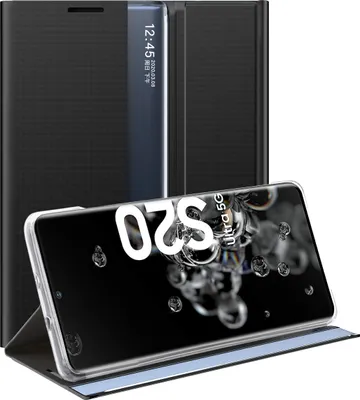 Image de Galaxy S20 Ultra Case, étui mince en cuir avec fenêtre et support pour Samsung Galaxy S20 Ultra noir