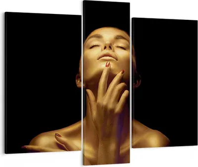 Produktbild von Bild auf Leinwand - Leinwandbild - 3 Teile - Gold Frau Stück - 95x80cm - Wand Bild - Wanddeko - Wandbilder - Leinwanddruck - Bilder - Wanddekoration - Leinwand bilder - Wandbild - CB95x80-4573