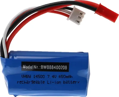 Produktbild von vhbw Akku für Modellbau z.B. Racing Car, Helikopter, Flugzeug (650mAh, 7,4V, Li-Ion, 53 x 28,5 x 15 mm, BEC)