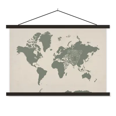 Produktbild von MuchoWow® Textilposter Weltkarte - Tiere - Panther 150x100 cm mit schwarzem Rahmen - Schlafzimmer