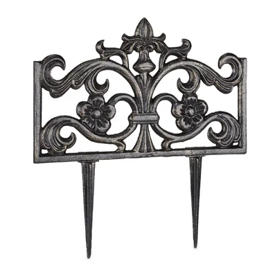 Immagine prodotto di Set da 3 recinzioni da giardino in ghisa, con picchetto, sistema a incastro semplice, recinzione decorativa, stile retrò, A x L x P 37 x 36 x 2 cm, bronzo