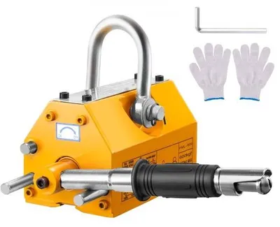 Obrázek produktu pro Zvedací magnet Jeřábový magnet - nosnost 600 kg, tažná síla 1500 kg, -40 až 80 ℃ - Magnetický zvedák žlutý neodymový - Ručně ovládaný vidlicový zvedák - 12 ks. Magnetický zvedák - nářadí