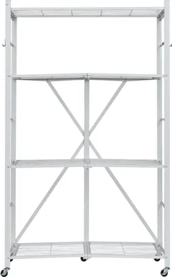 Obrázek produktu pro SucceBuy 4-patrový skládací regál s kolečky, 53x91x152 cm, robustní skládací regál bez montáže, univerzální stojící regál pro domácnost, kuchyň, garáž a sklep, bílý