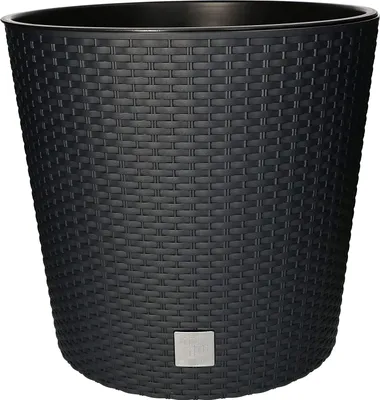 Zdjęcie produktu dla KOTARBAU® Doniczka Ř 400x375mm rattanowa okragla z antracytowa doniczka wewnetrzna